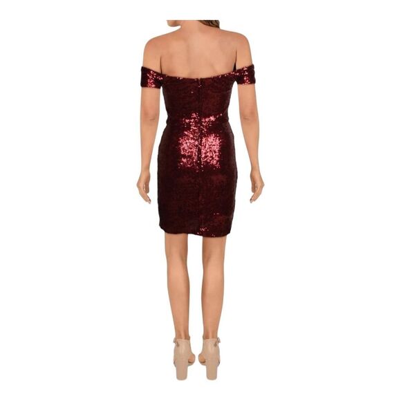 B. Darlin Women Sequined Off Shoulder Party Bodycon Dress Vamp Red Size 11/12 - Picture 9 of 12